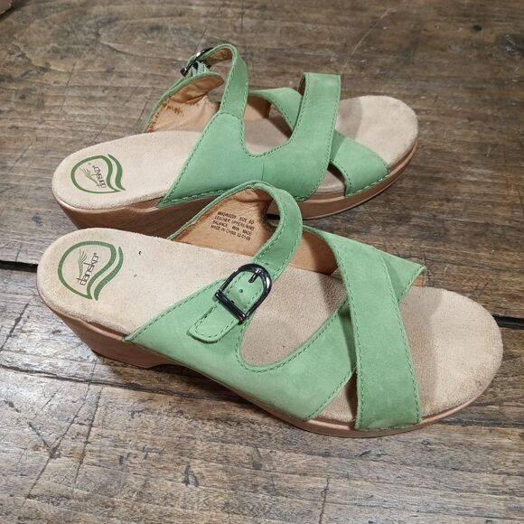 Dansko Sz 9.5 10 EU40 Sandals Sophie Green Slip On Shoes Buckle Leather - Picture 5 of 11
